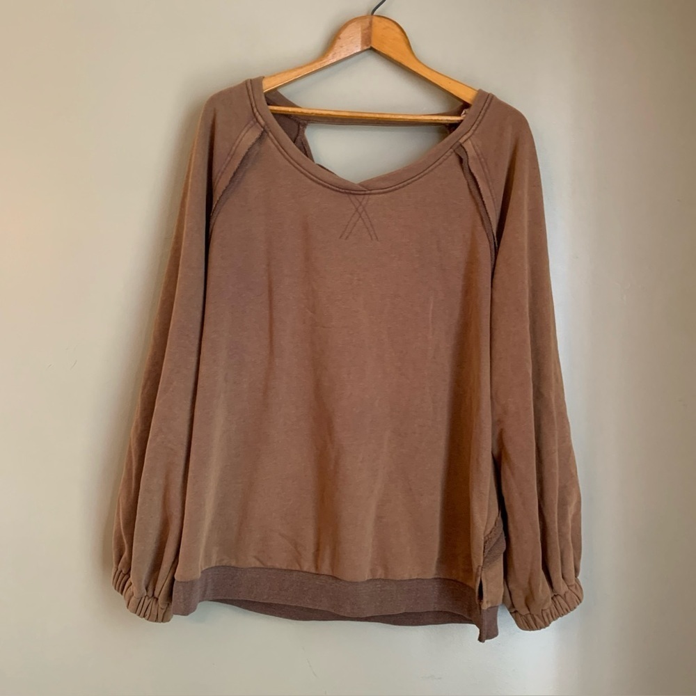 POL Brown Long Sleeve Sweatshirt Open Back Large Oversized Boho Loungewear